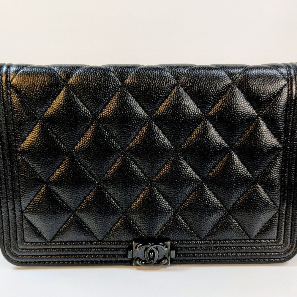 Chanel So Black Quilted Caviar Boy Wallet on Chain (WOC)